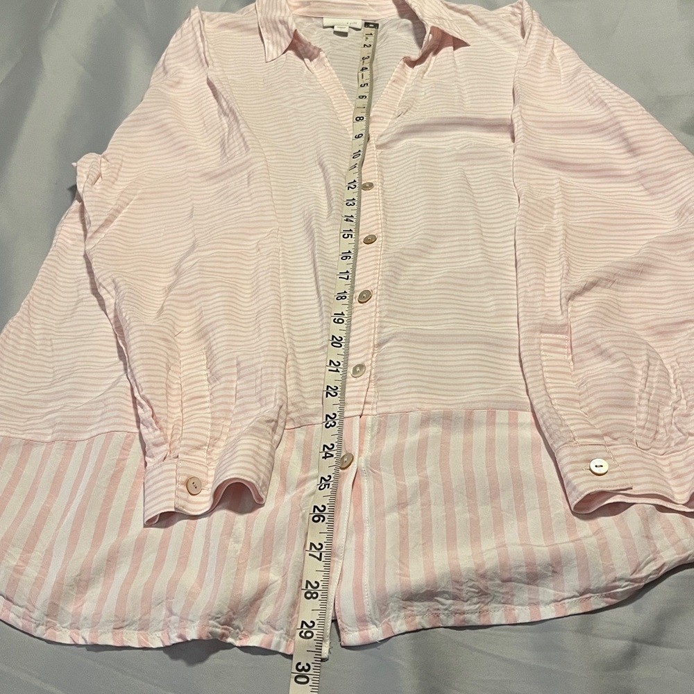 J. JILL Blouse Size Large Button Down Long Sleeve Pink White Stripe Women’s Top - Picture 3 of 10